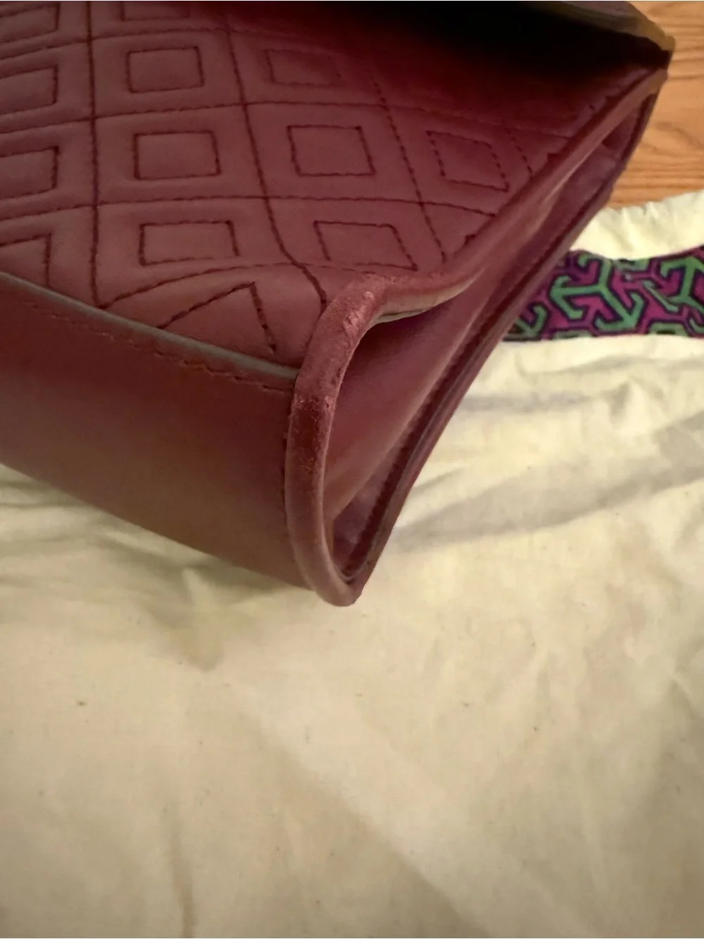 Tory Burch Quilted Shoulder Bag in Deep Wine with Gold Chain